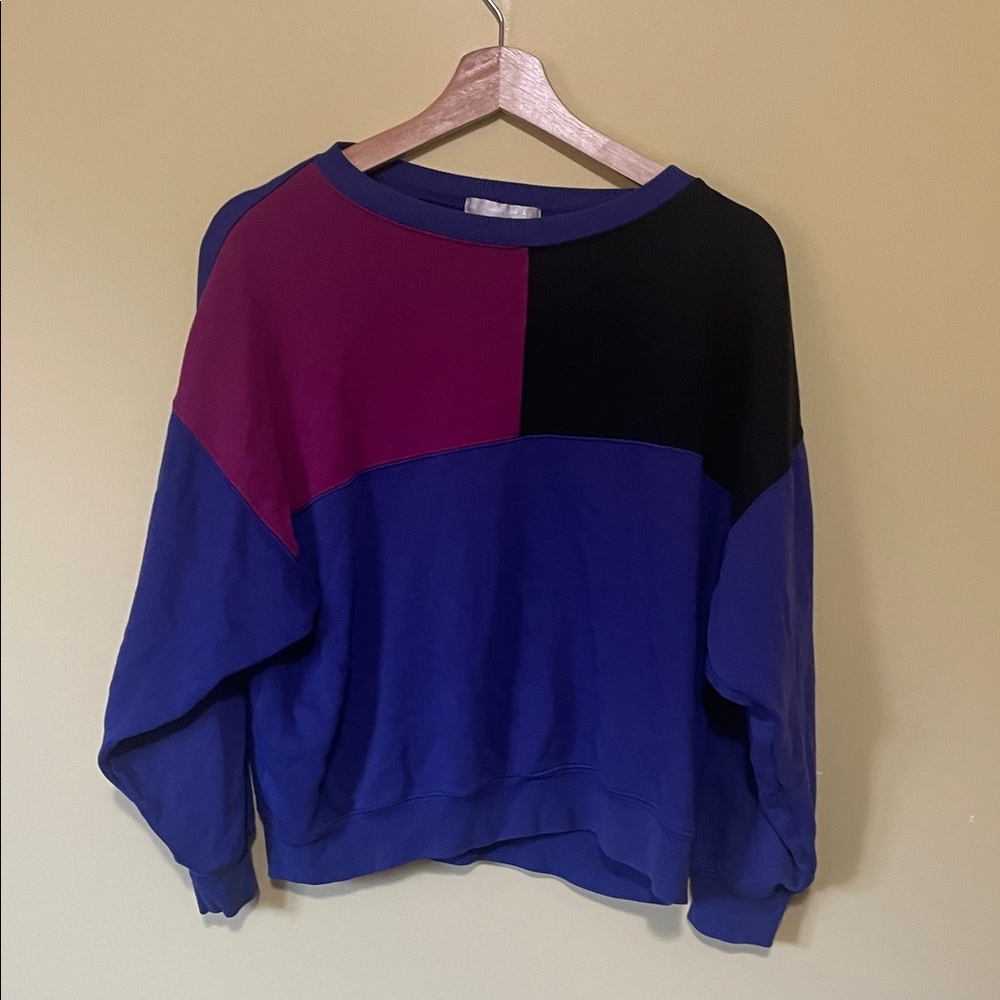 Vintage Colorblock Crew Neck Sweater - Black, Blue, Purple